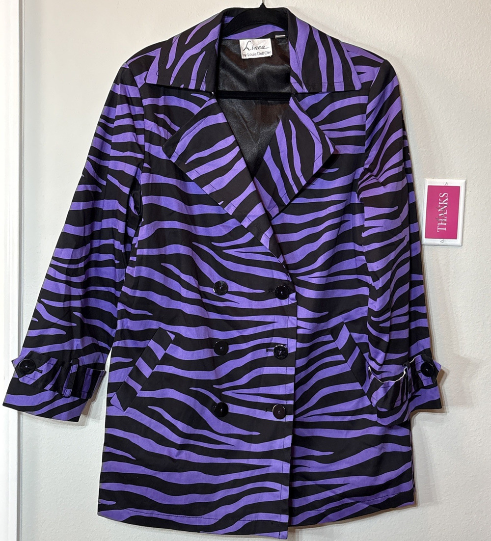 Linea By Louis Dell’Olio Purple/Black Tiger Stripe Double Breasted Jacket M NWOT